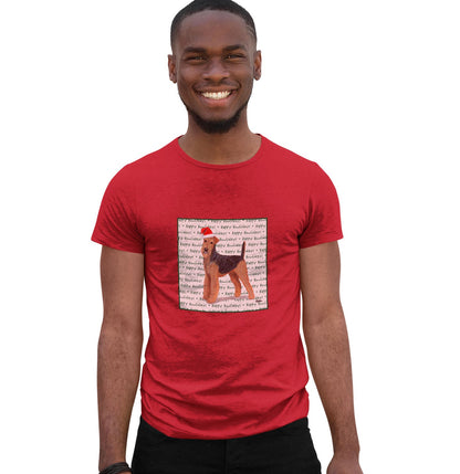 Airedale Terrier Happy Howlidays Text - Adult Unisex T-Shirt