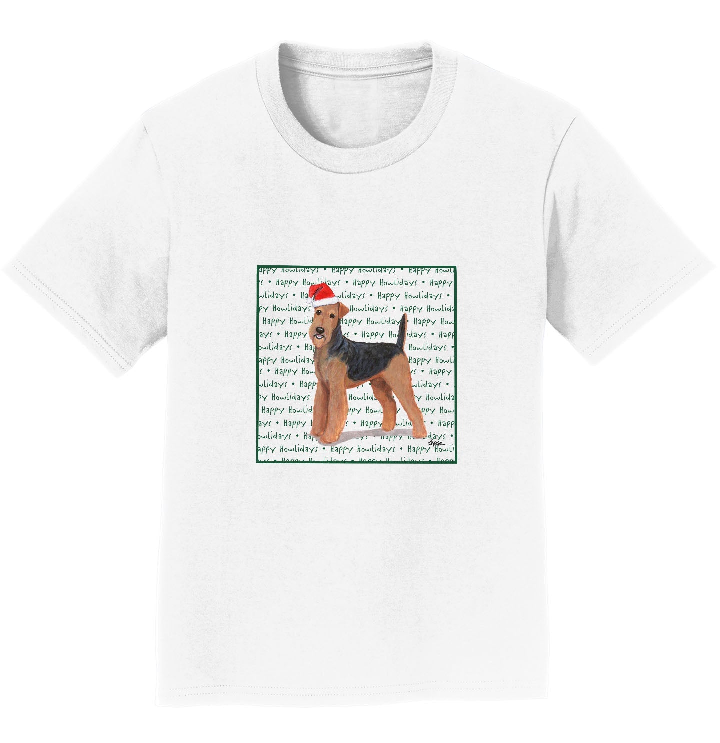 Airedale Terrier Happy Howlidays Text - Kids' Unisex T-Shirt