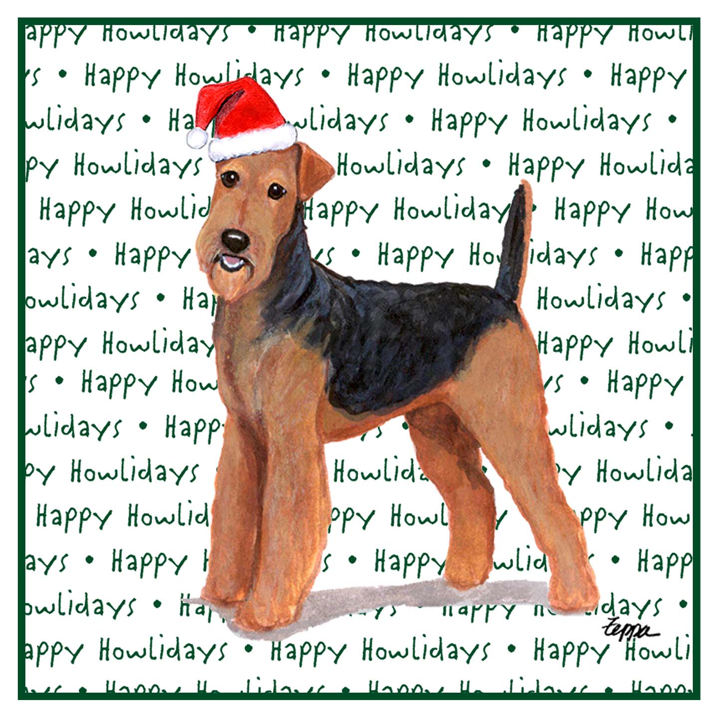 Airedale Terrier Happy Howlidays Text - Adult Unisex Hoodie Sweatshirt