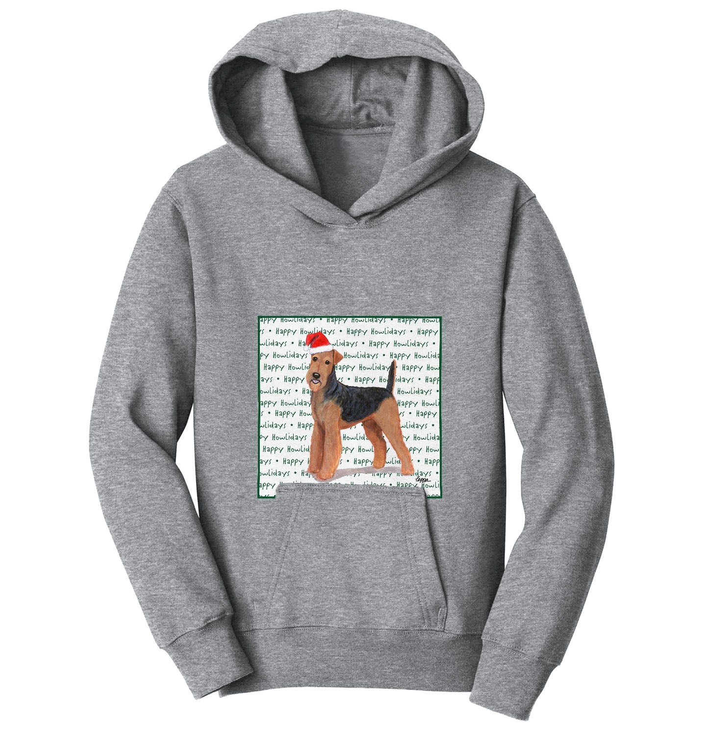 Airedale Terrier Happy Howlidays Text - Kids' Unisex Hoodie Sweatshirt