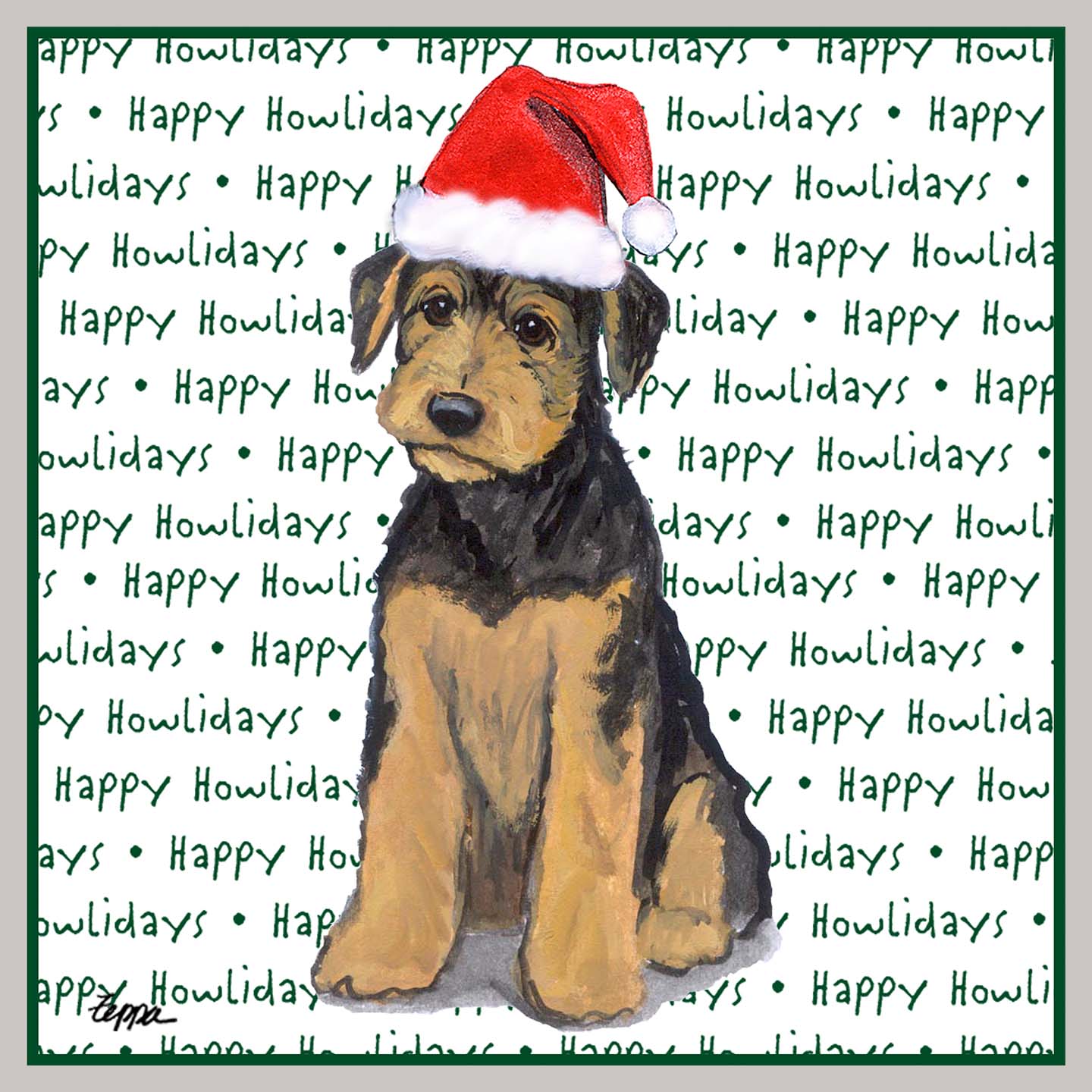 Airedale Terrier Puppy Happy Howlidays Text - Women's V-Neck Long Sleeve T-Shirt
