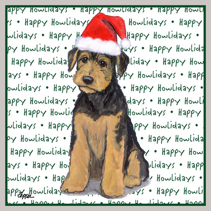 Airedale Terrier Puppy Happy Howlidays Text - Women's V-Neck Long Sleeve T-Shirt