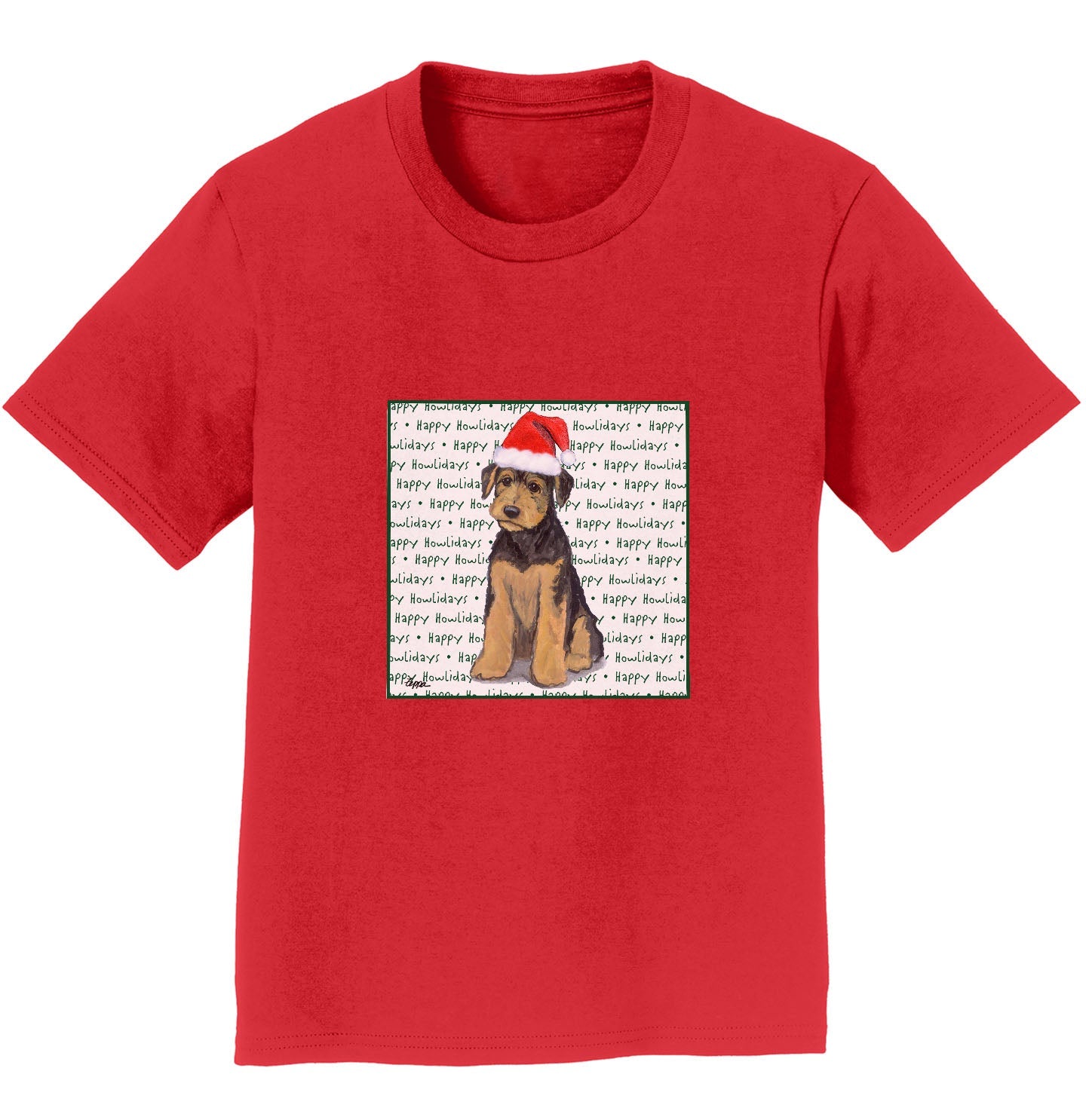 Airedale Terrier Puppy Happy Howlidays Text - Kids' Unisex T-Shirt