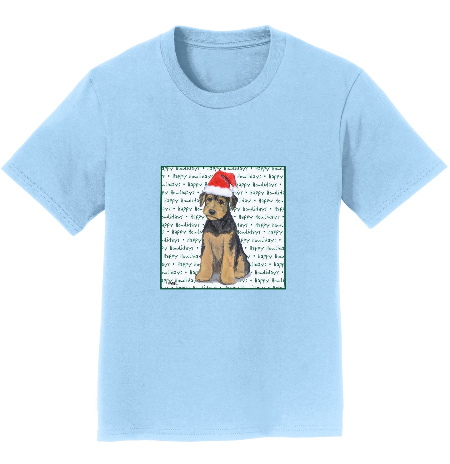 Airedale Terrier Puppy Happy Howlidays Text - Kids' Unisex T-Shirt