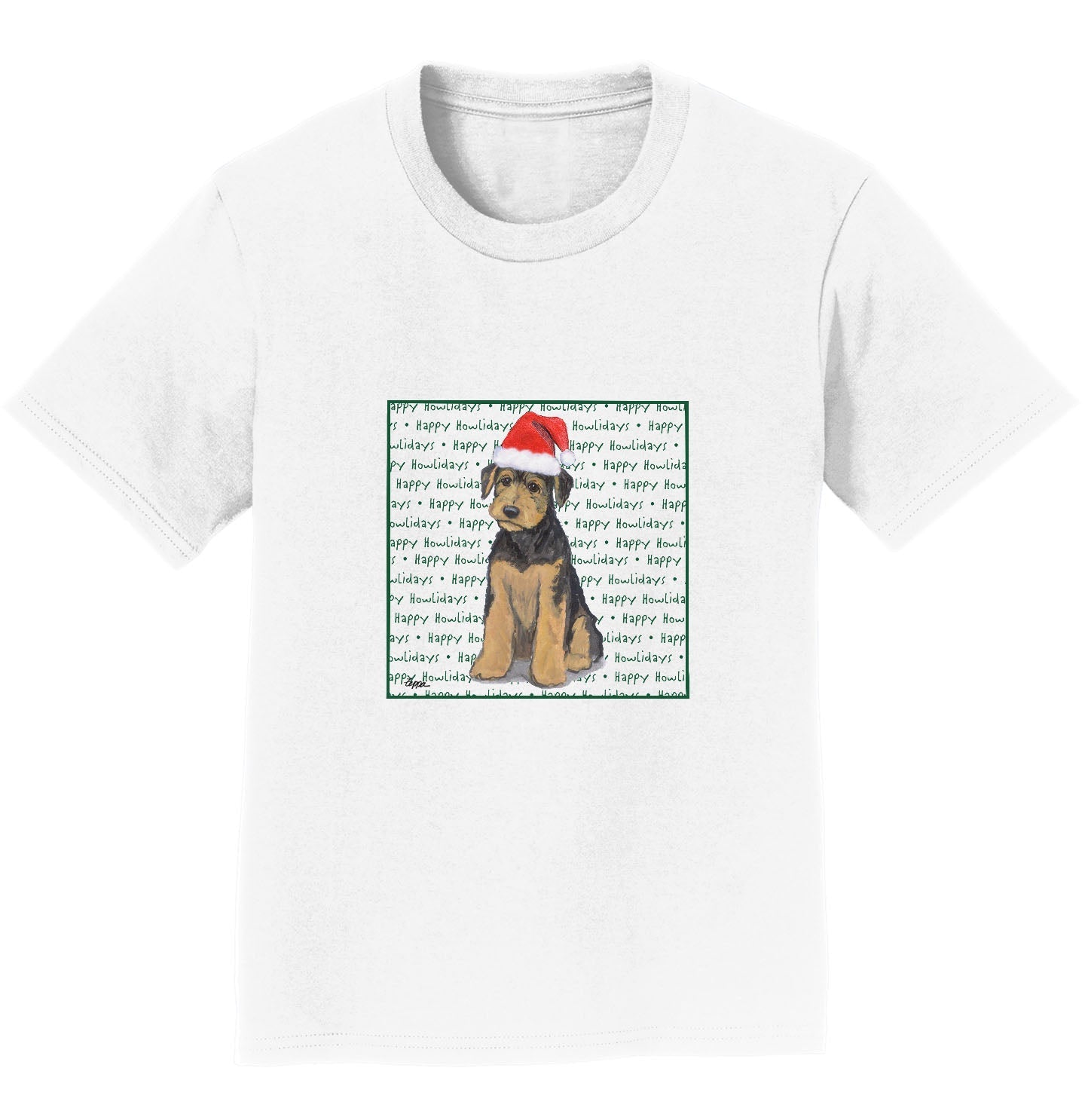 Airedale Terrier Puppy Happy Howlidays Text - Kids' Unisex T-Shirt