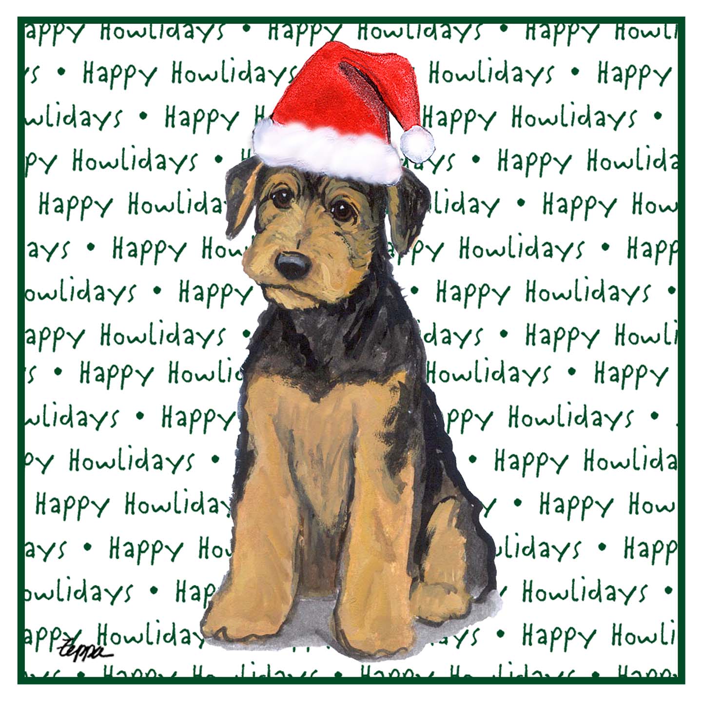 Airedale Terrier Puppy Happy Howlidays Text - Adult Unisex Hoodie Sweatshirt