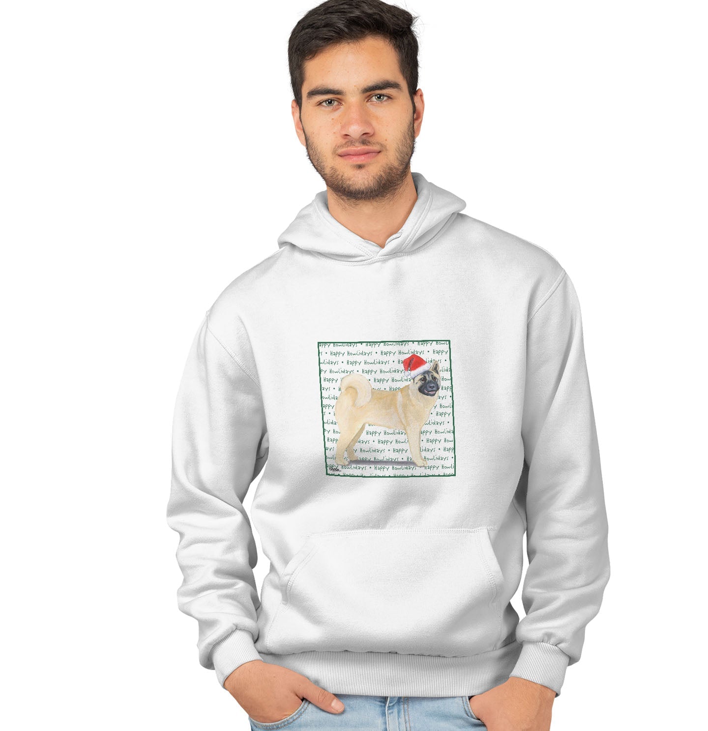 Akita Happy Howlidays Text - Adult Unisex Hoodie Sweatshirt