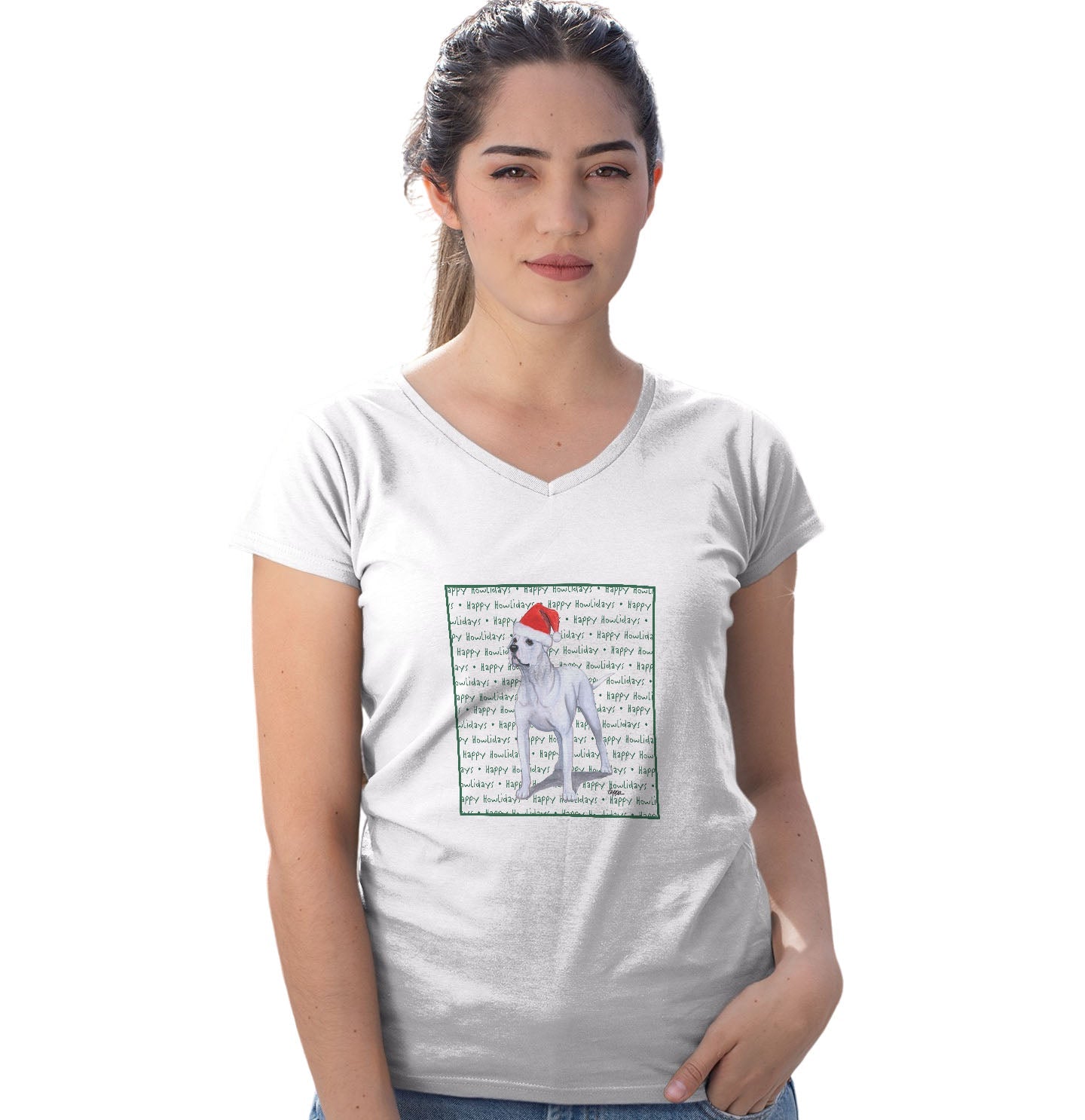 American Bulldog Happy Howlidays Text - Women's V-Neck T-Shirt