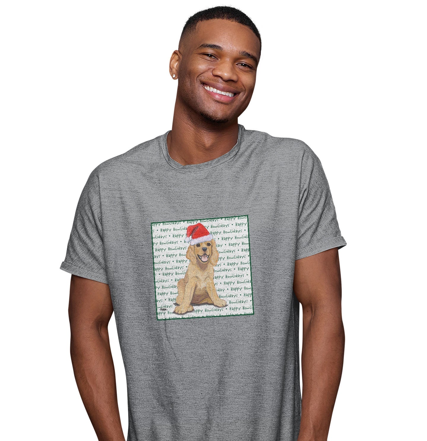 Cocker Spaniel Puppy Happy Howlidays Text - Adult Unisex T-Shirt