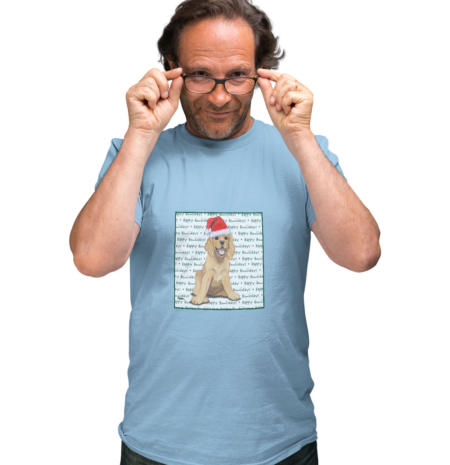 Cocker Spaniel Puppy Happy Howlidays Text - Adult Unisex T-Shirt