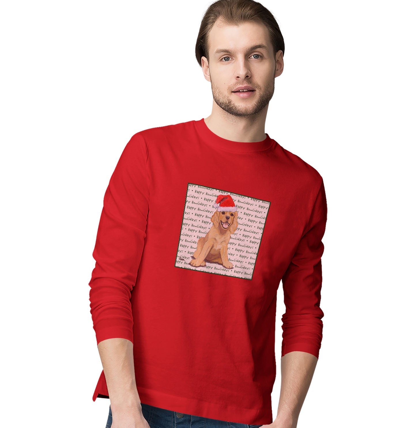 Cocker Spaniel Puppy Happy Howlidays Text - Adult Unisex Long Sleeve T-Shirt