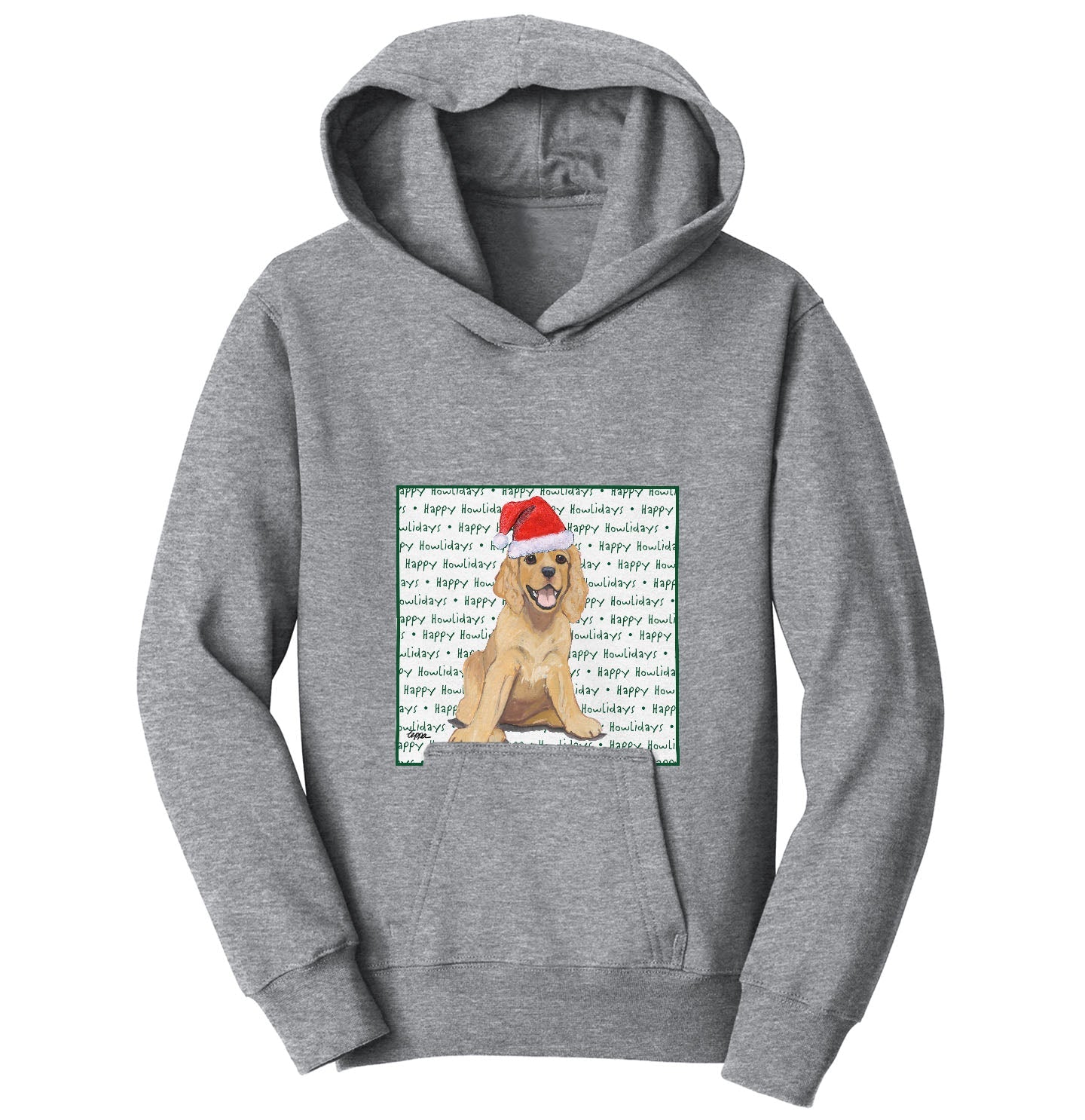 Cocker Spaniel Puppy Happy Howlidays Text - Kids' Unisex Hoodie Sweatshirt