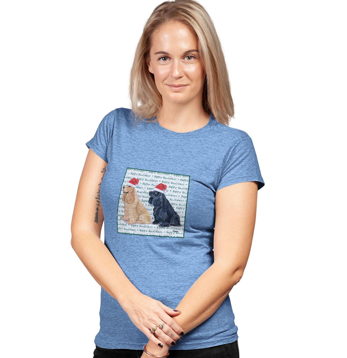 Cocker Spaniel Happy Howlidays Text - Women's Tri-Blend T-Shirt