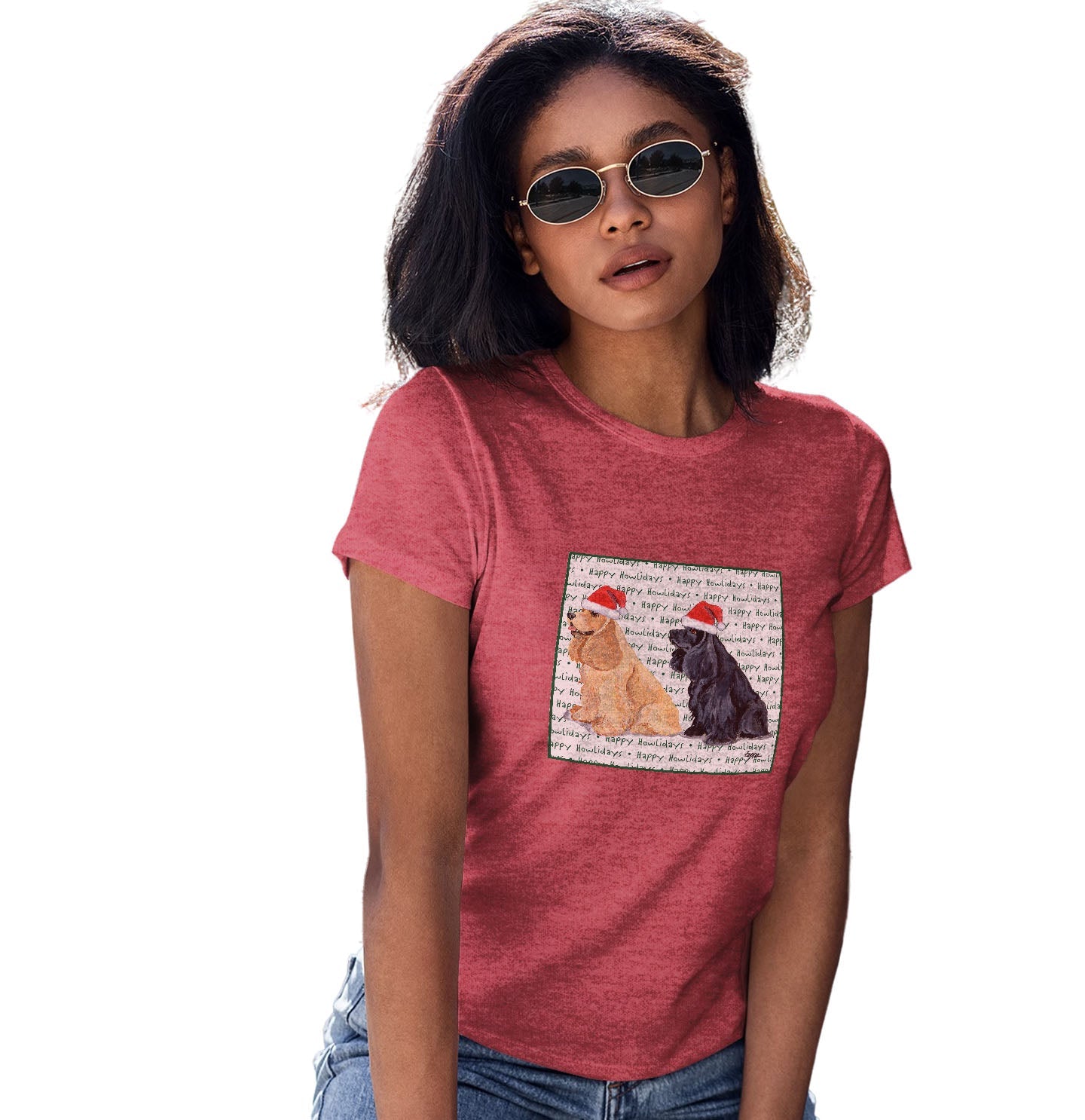 Cocker Spaniel Happy Howlidays Text - Women's Tri-Blend T-Shirt