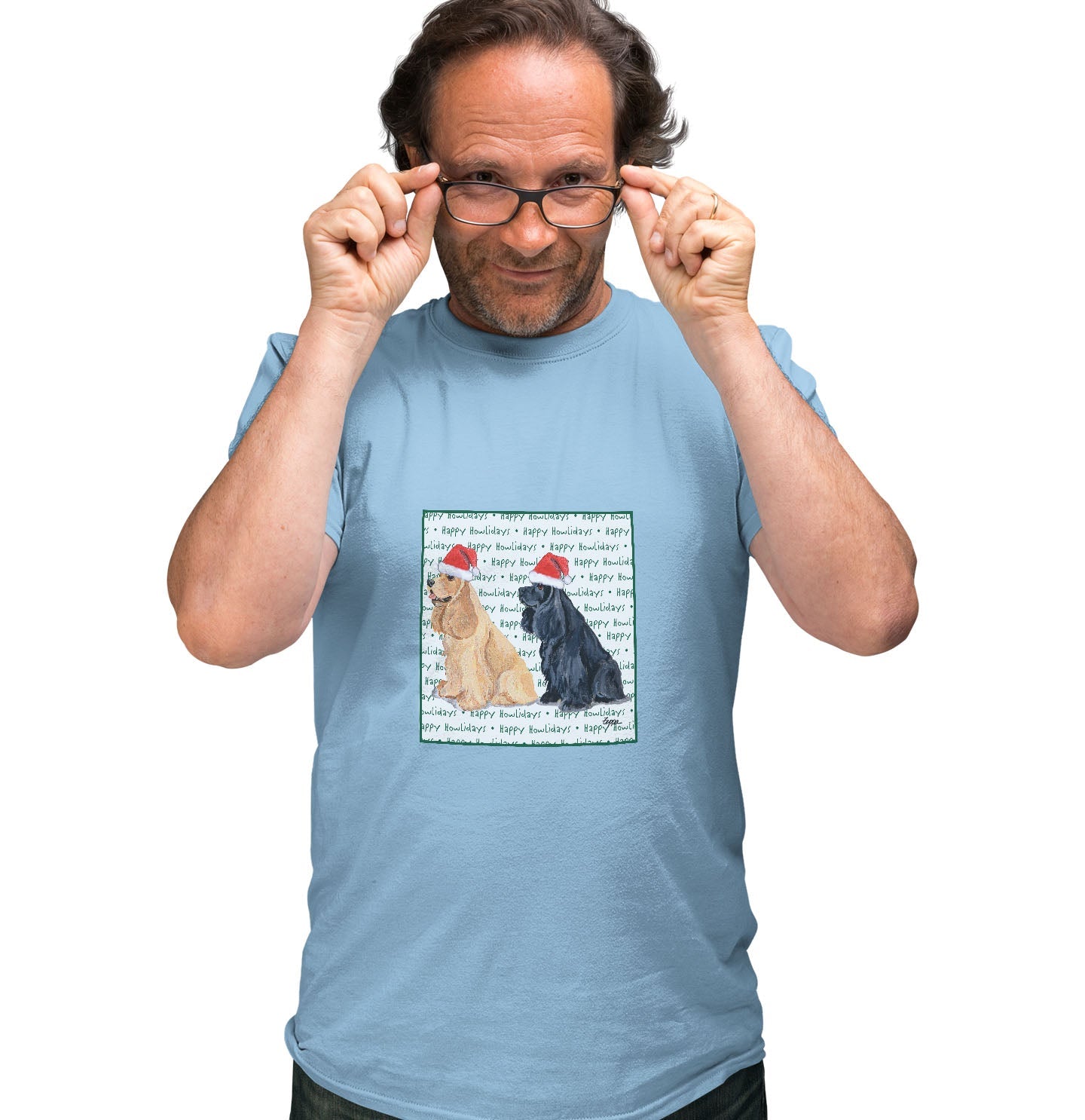 Cocker Spaniel Happy Howlidays Text - Adult Unisex T-Shirt