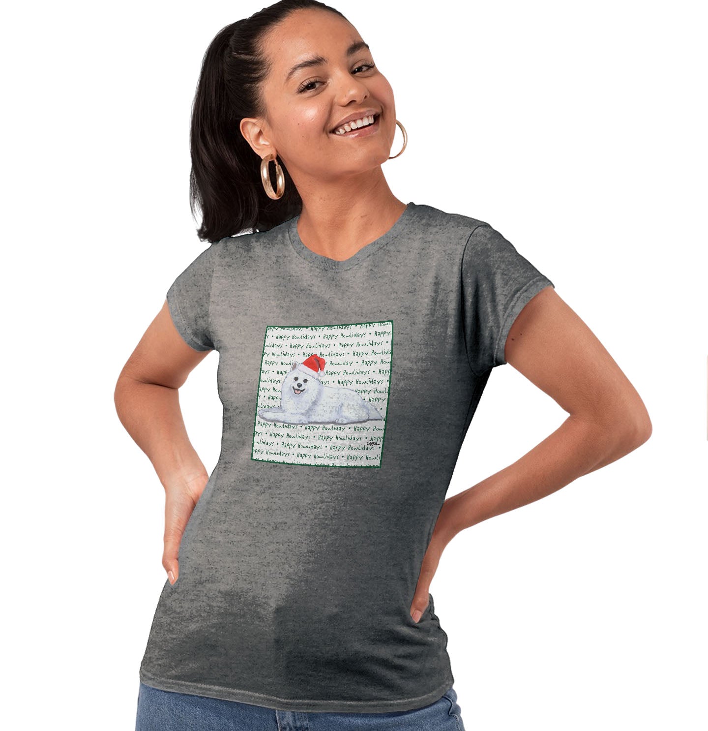 American Eskimo Dog Happy Howlidays Text - Women's Tri-Blend T-Shirt