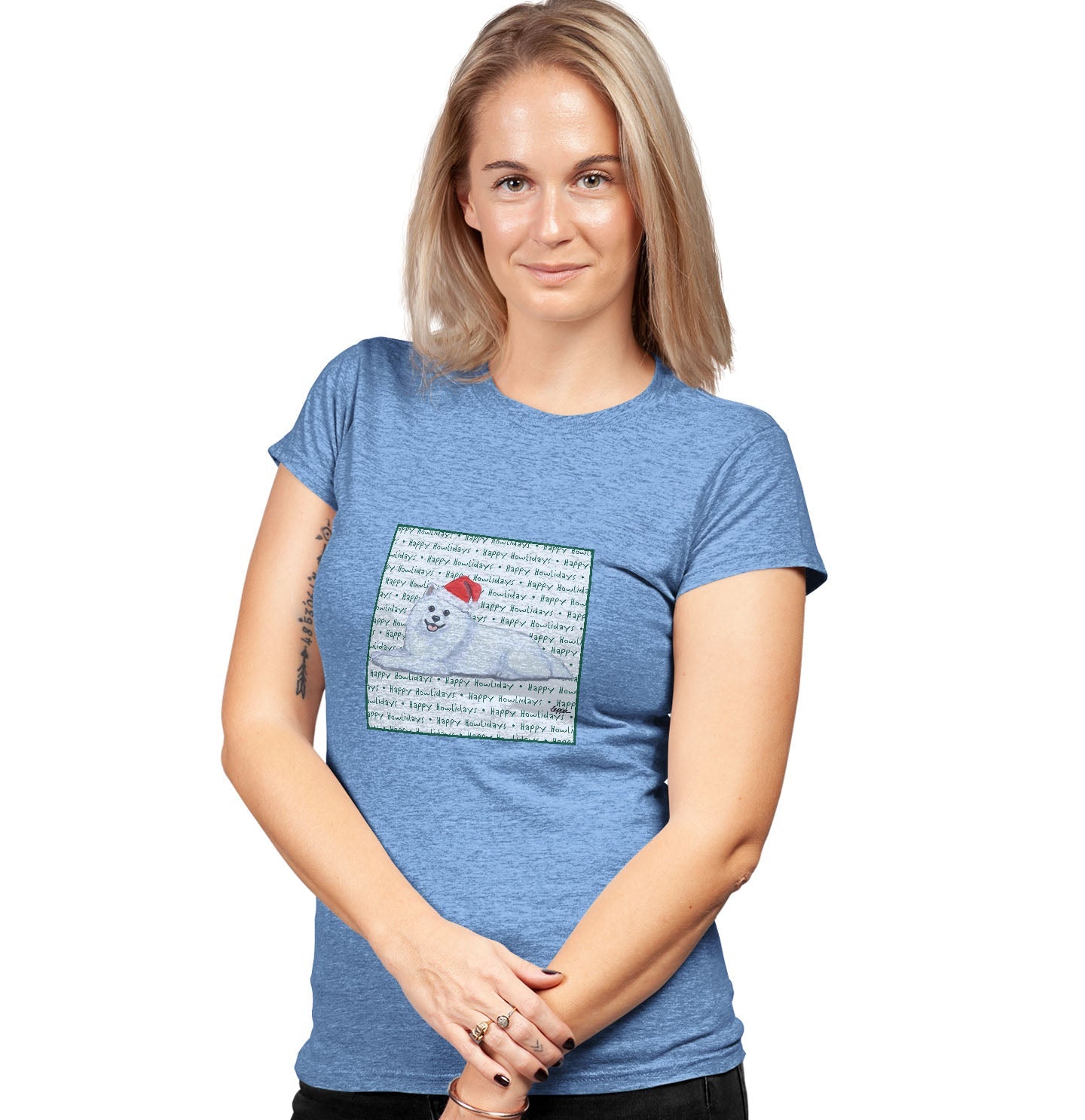 American Eskimo Dog Happy Howlidays Text - Women's Tri-Blend T-Shirt