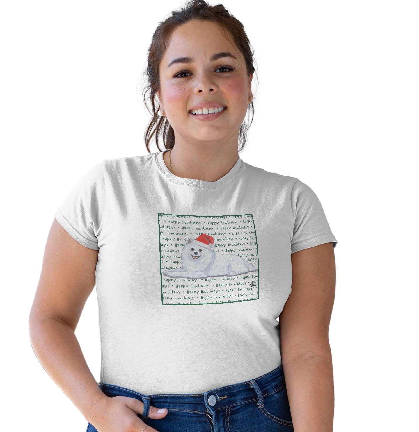 American Eskimo Dog Happy Howlidays Text - Women's Tri-Blend T-Shirt