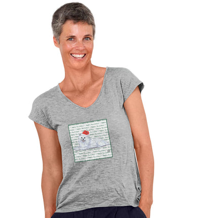 American Eskimo Dog Happy Howlidays Text - Women's V-Neck T-Shirt
