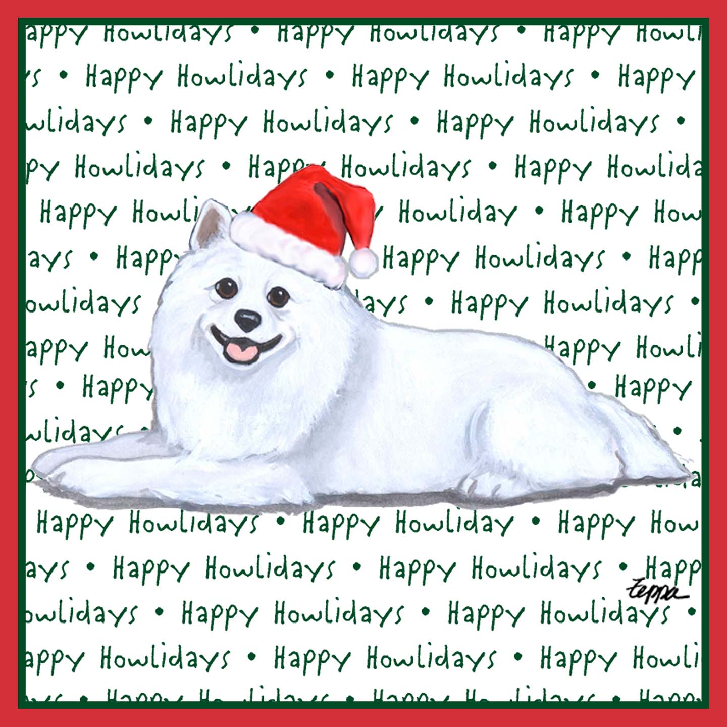 American Eskimo Dog Happy Howlidays Text - Adult Unisex T-Shirt