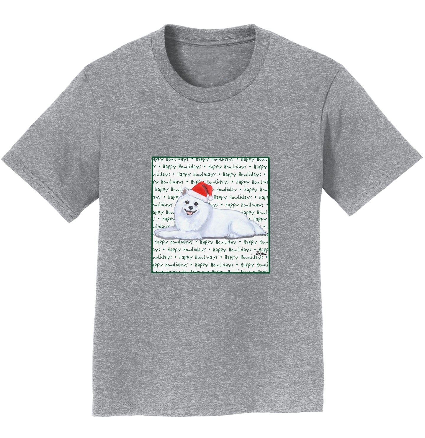 American Eskimo Dog Happy Howlidays Text - Kids' Unisex T-Shirt