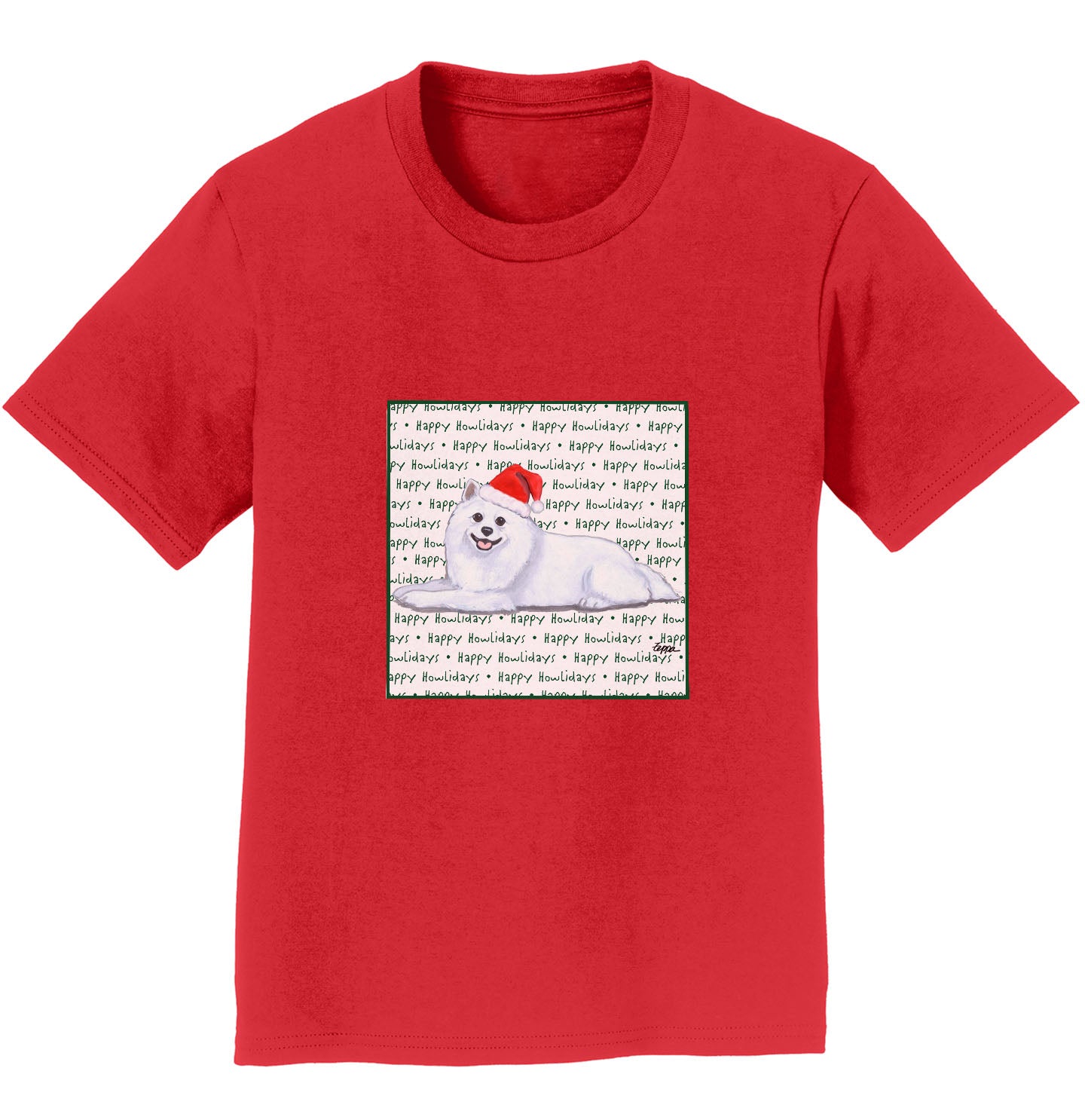 American Eskimo Dog Happy Howlidays Text - Kids' Unisex T-Shirt