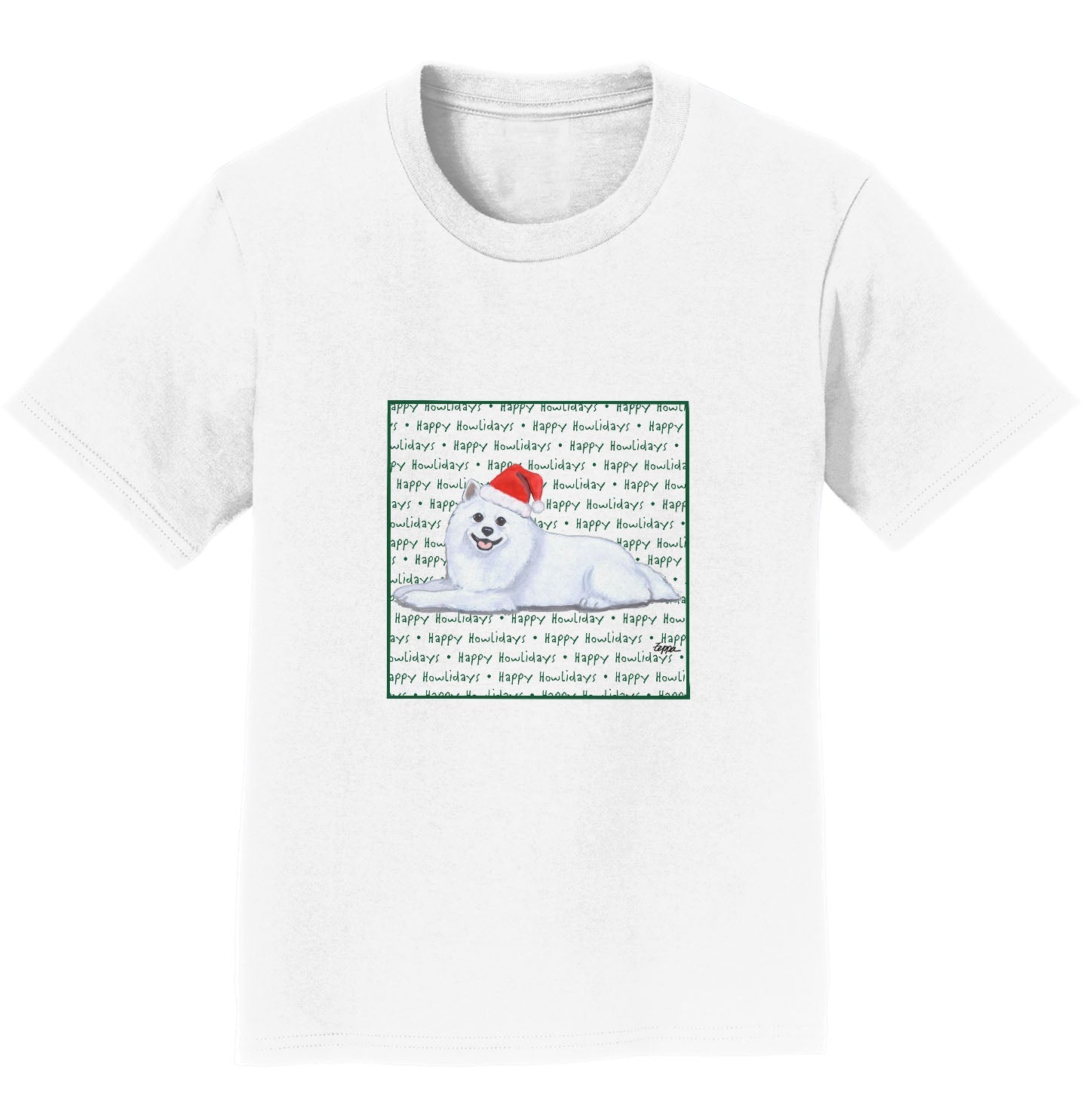 American Eskimo Dog Happy Howlidays Text - Kids' Unisex T-Shirt