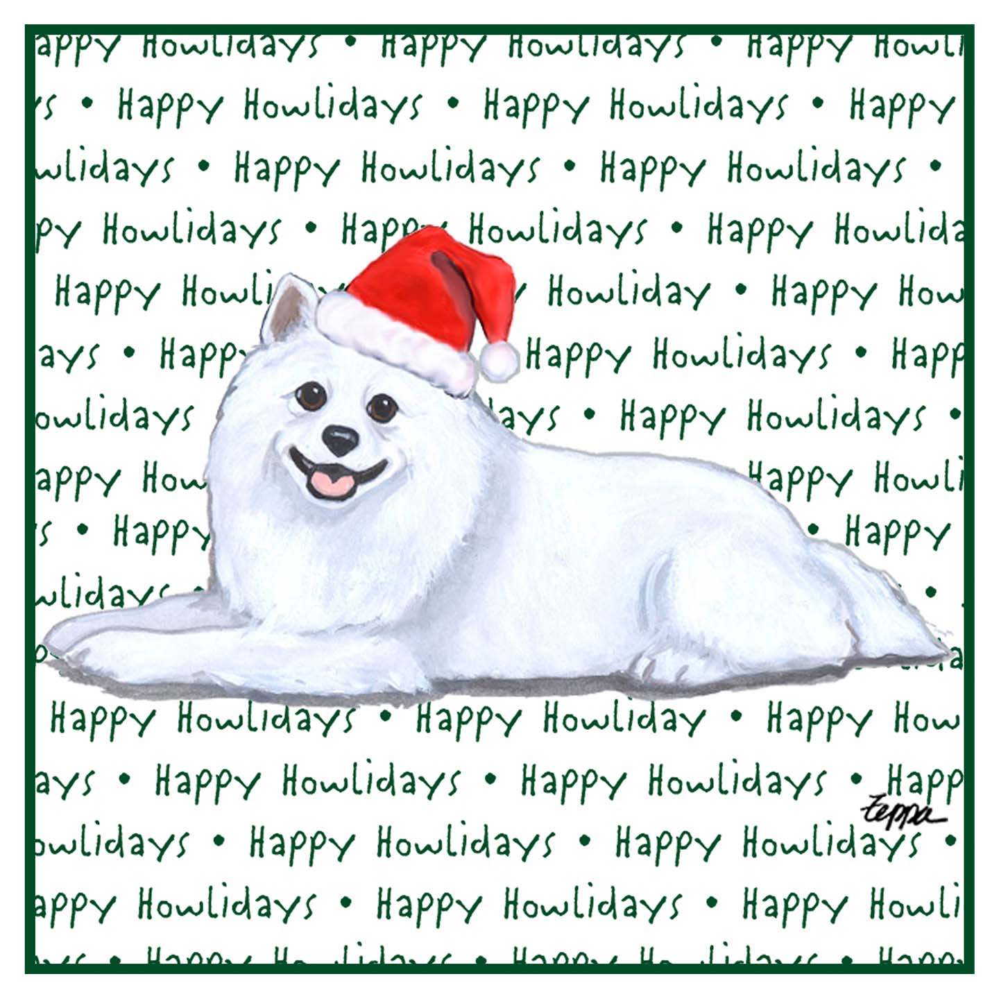 American Eskimo Dog Happy Howlidays Text - Adult Unisex Hoodie Sweatshirt