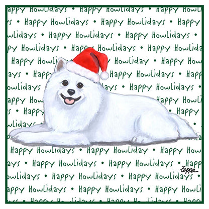 American Eskimo Dog Happy Howlidays Text - Adult Unisex Hoodie Sweatshirt