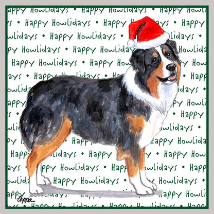 Australian Shepherd Happy Howlidays Text - Women's V-Neck Long Sleeve T-Shirt