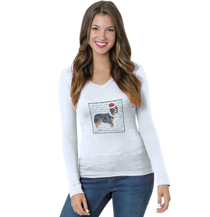 Australian Shepherd Happy Howlidays Text - Women's V-Neck Long Sleeve T-Shirt