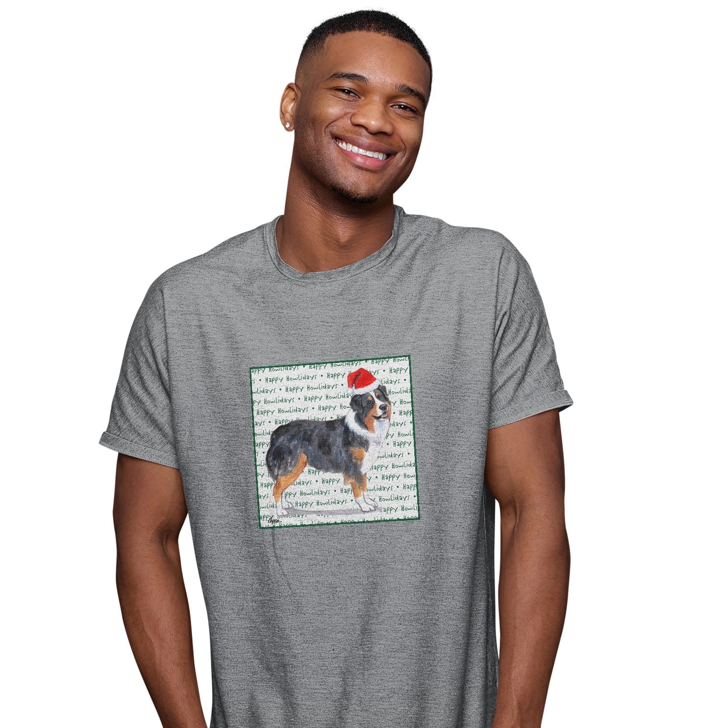 Australian Shepherd Happy Howlidays Text - Adult Unisex T-Shirt