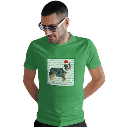 Australian Shepherd Happy Howlidays Text - Adult Unisex T-Shirt