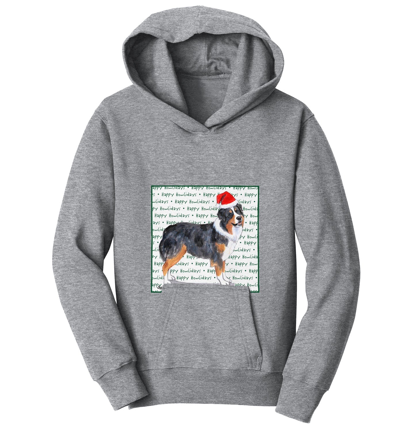 Australian Shepherd Happy Howlidays Text - Kids' Unisex Hoodie Sweatshirt