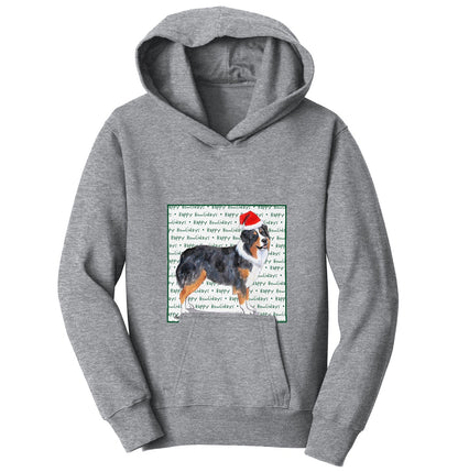 Australian Shepherd Happy Howlidays Text - Kids' Unisex Hoodie Sweatshirt