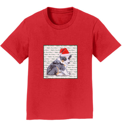 Australian Shepherd Puppy Happy Howlidays Text - Kids' Unisex T-Shirt