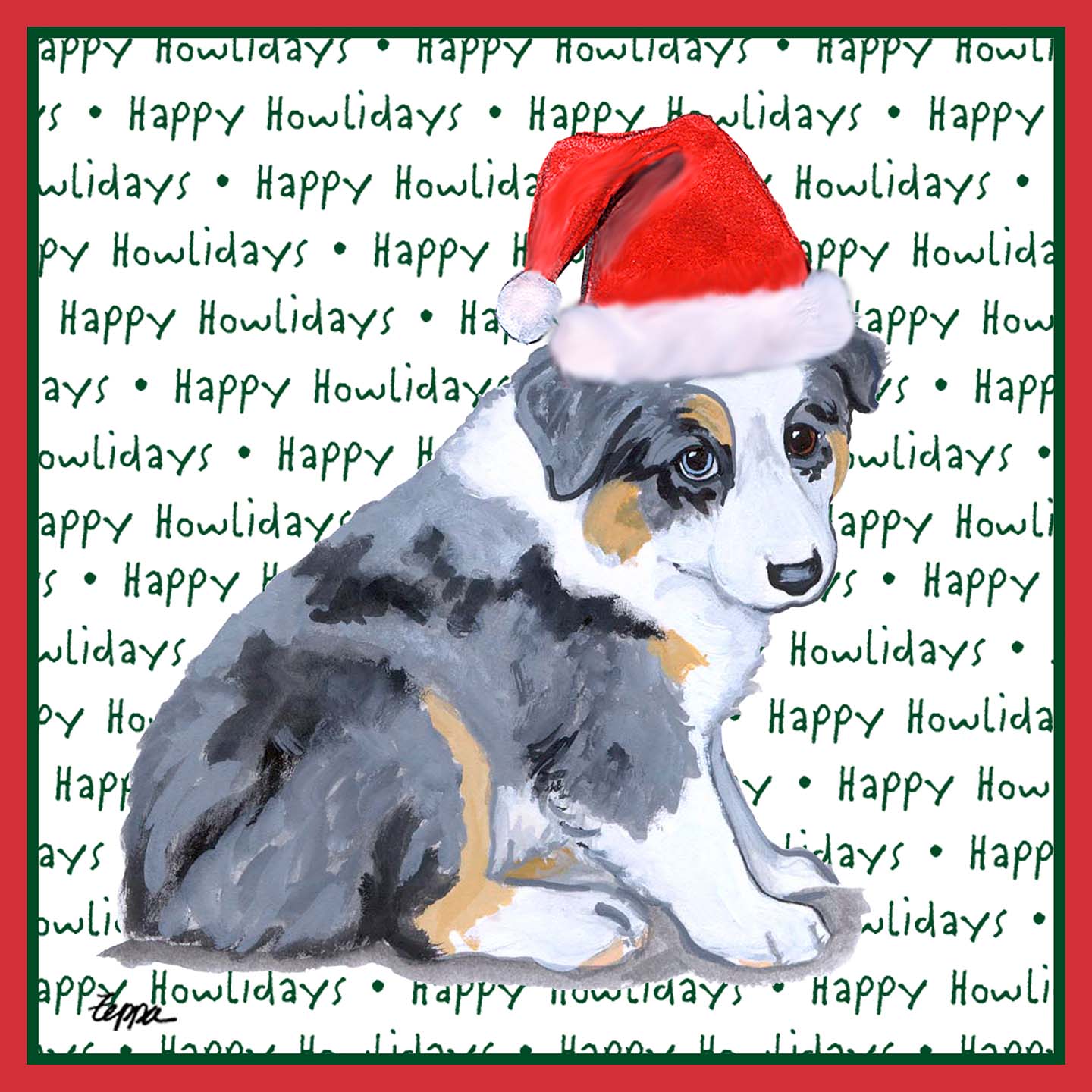 Australian Shepherd Puppy Happy Howlidays Text - Kids' Unisex T-Shirt