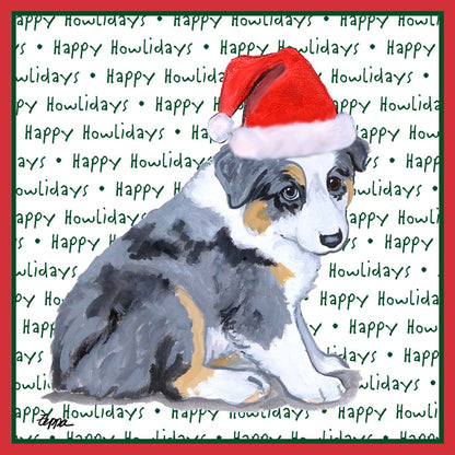 Australian Shepherd Puppy Happy Howlidays Text - Kids' Unisex T-Shirt