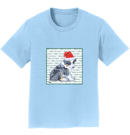 Australian Shepherd Puppy Happy Howlidays Text - Kids' Unisex T-Shirt