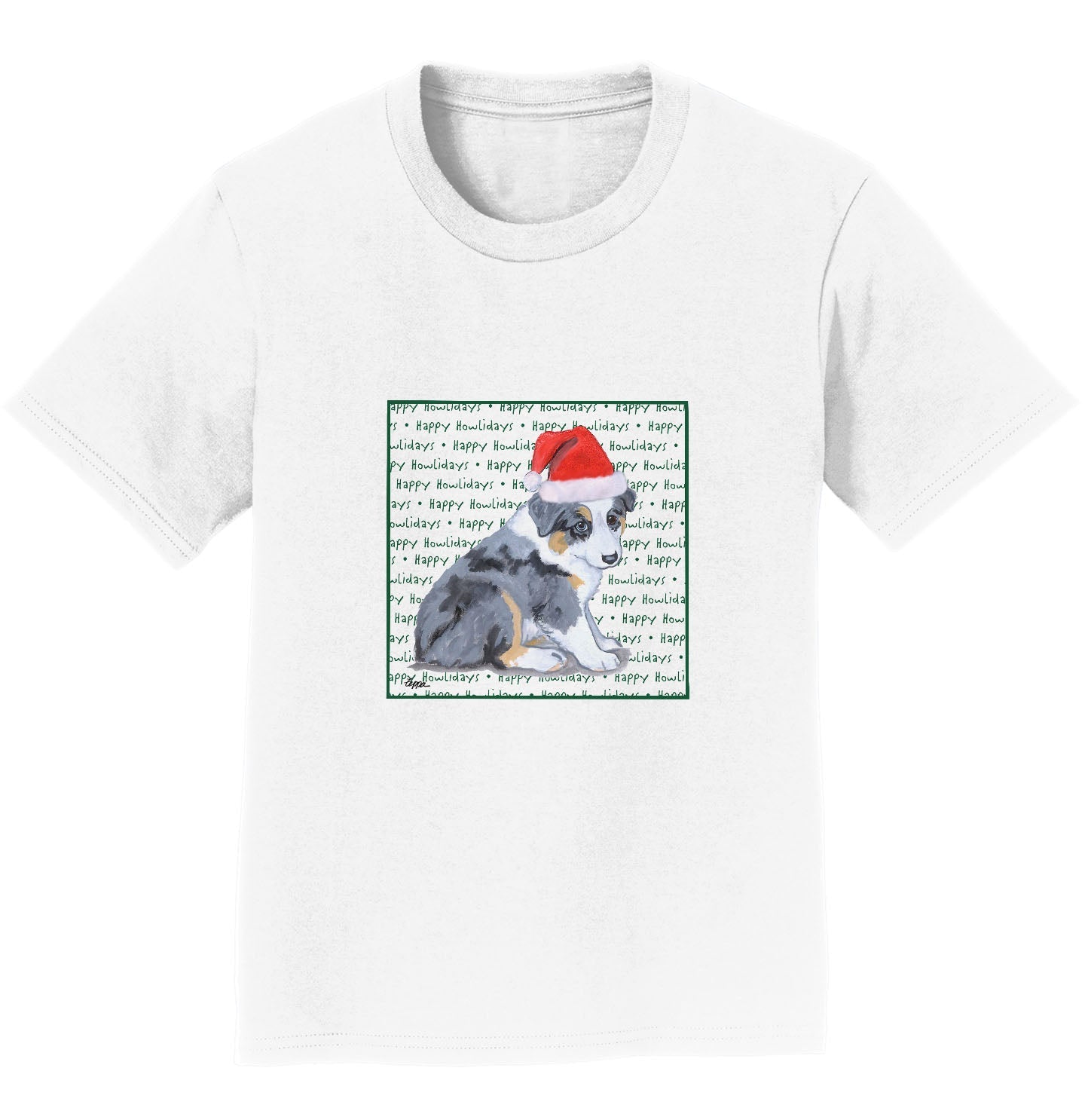 Australian Shepherd Puppy Happy Howlidays Text - Kids' Unisex T-Shirt