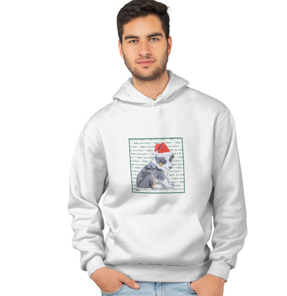 Australian Shepherd Puppy Happy Howlidays Text - Adult Unisex Hoodie Sweatshirt