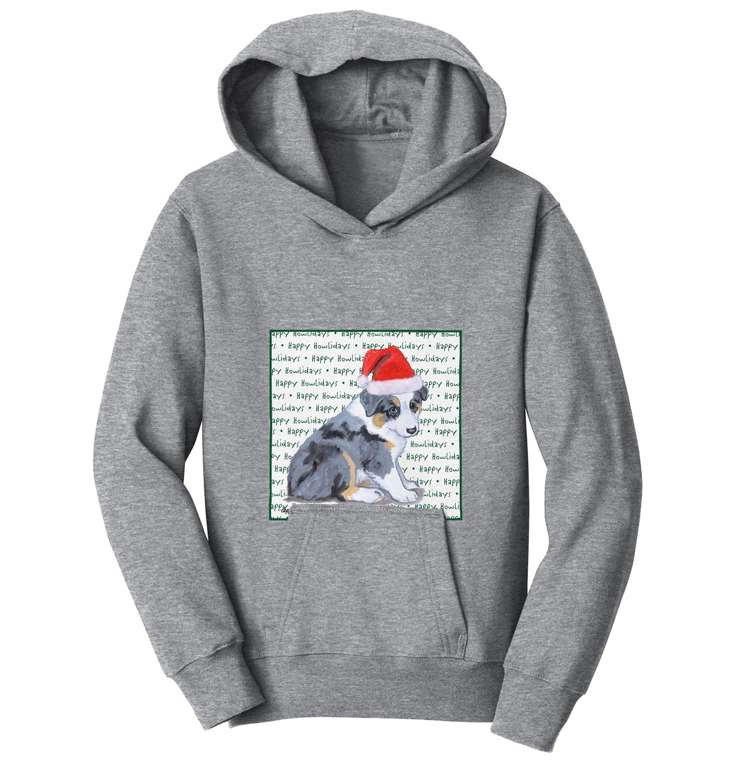 Australian Shepherd Puppy Happy Howlidays Text - Kids' Unisex Hoodie Sweatshirt