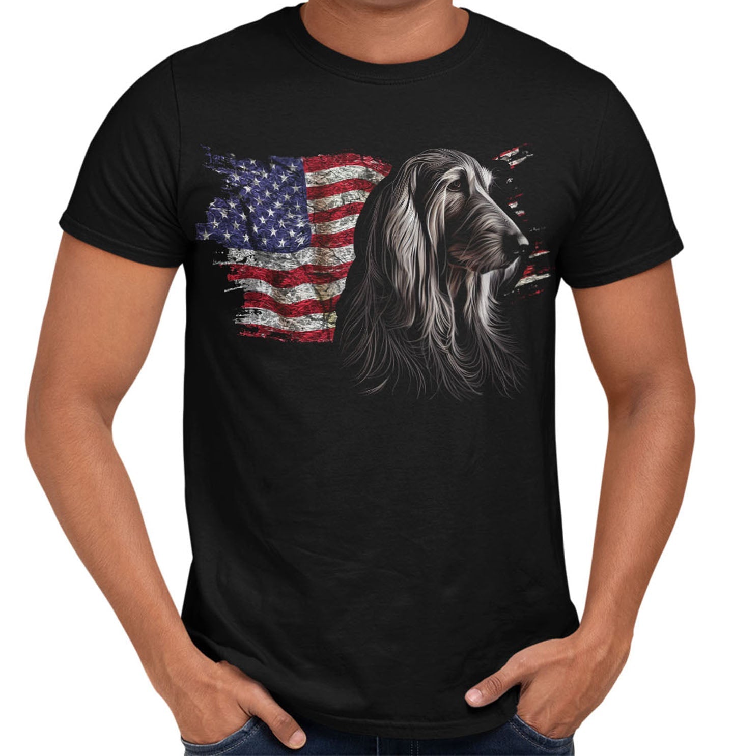 Patriotic Afghan Hound American Flag - Adult Unisex T-Shirt