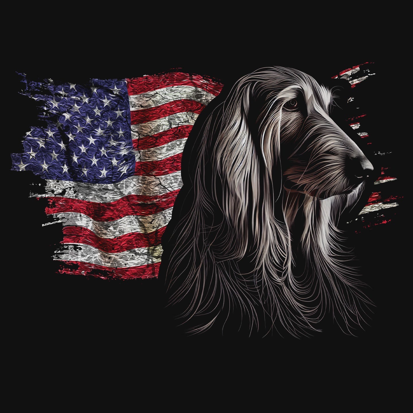 Patriotic Afghan Hound American Flag - Adult Unisex T-Shirt