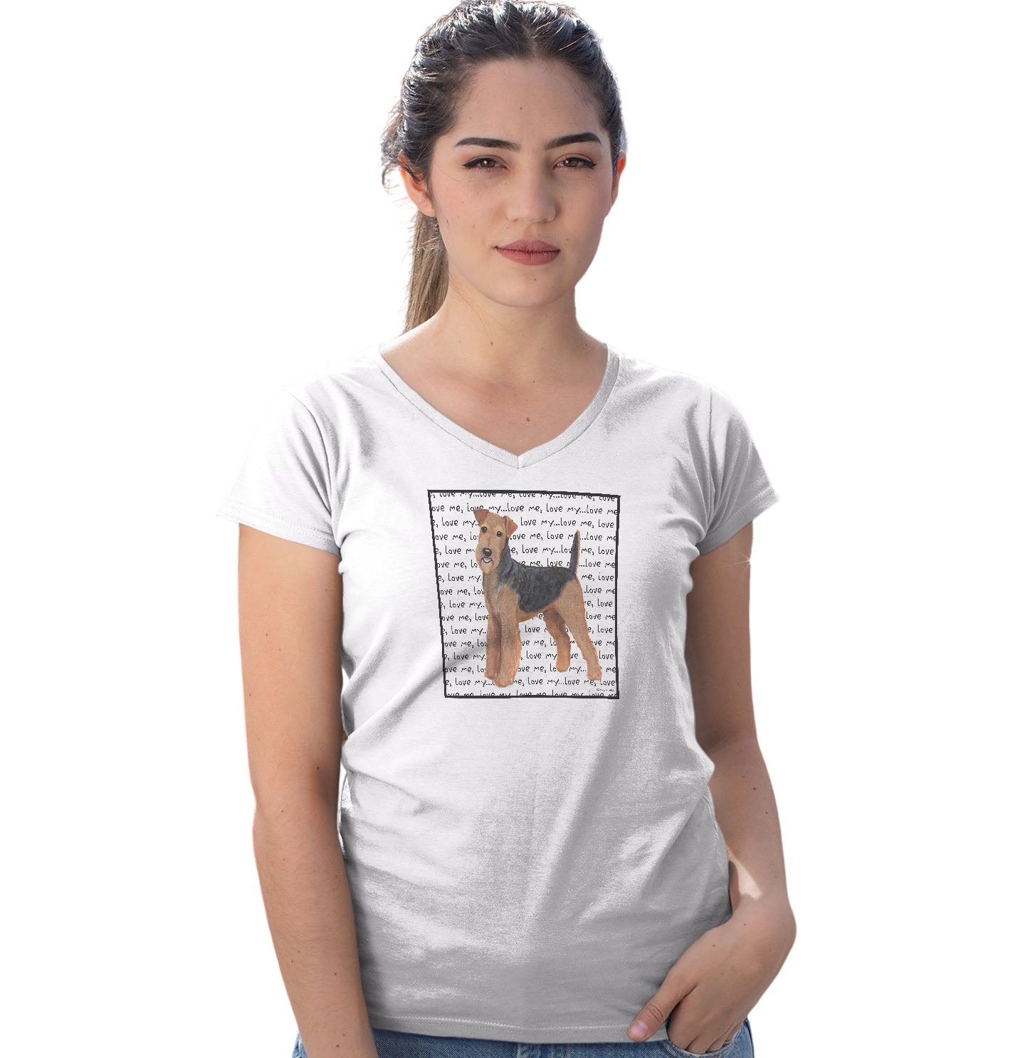 Airedale Terrier Love Text - Women's V-Neck T-Shirt