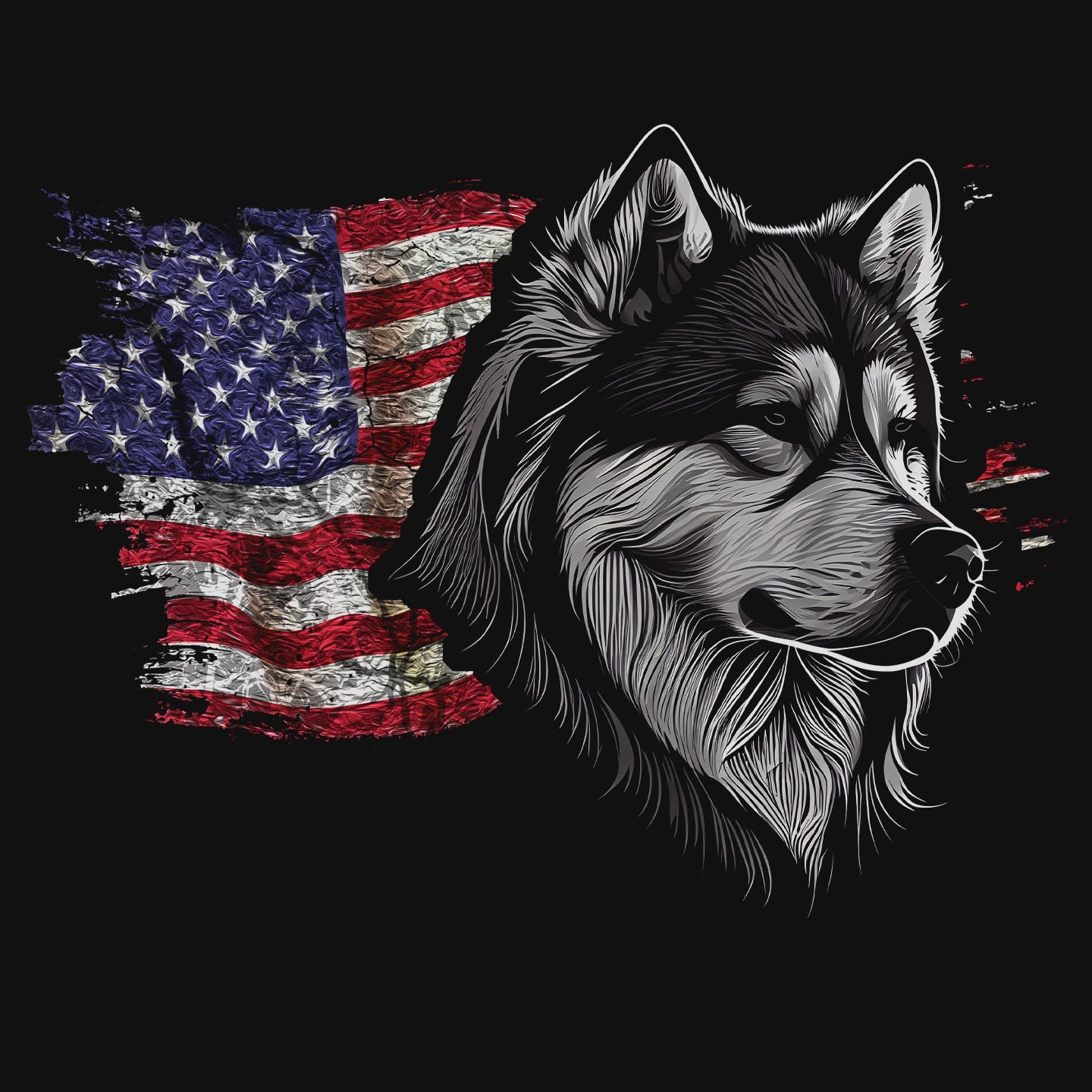 Patriotic Alaskan Malamute American Flag - Adult Unisex T-Shirt