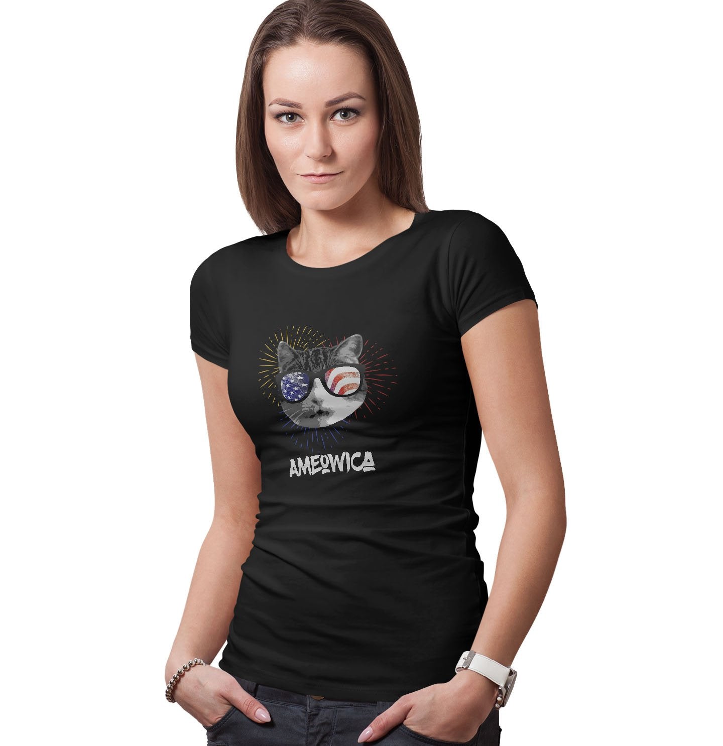 Ameowica Cat USA Pride - Women's Fitted T-Shirt