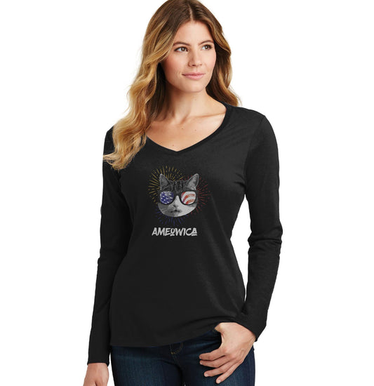 Ameowica Cat USA Pride - Women's V-Neck Long Sleeve T-Shirt