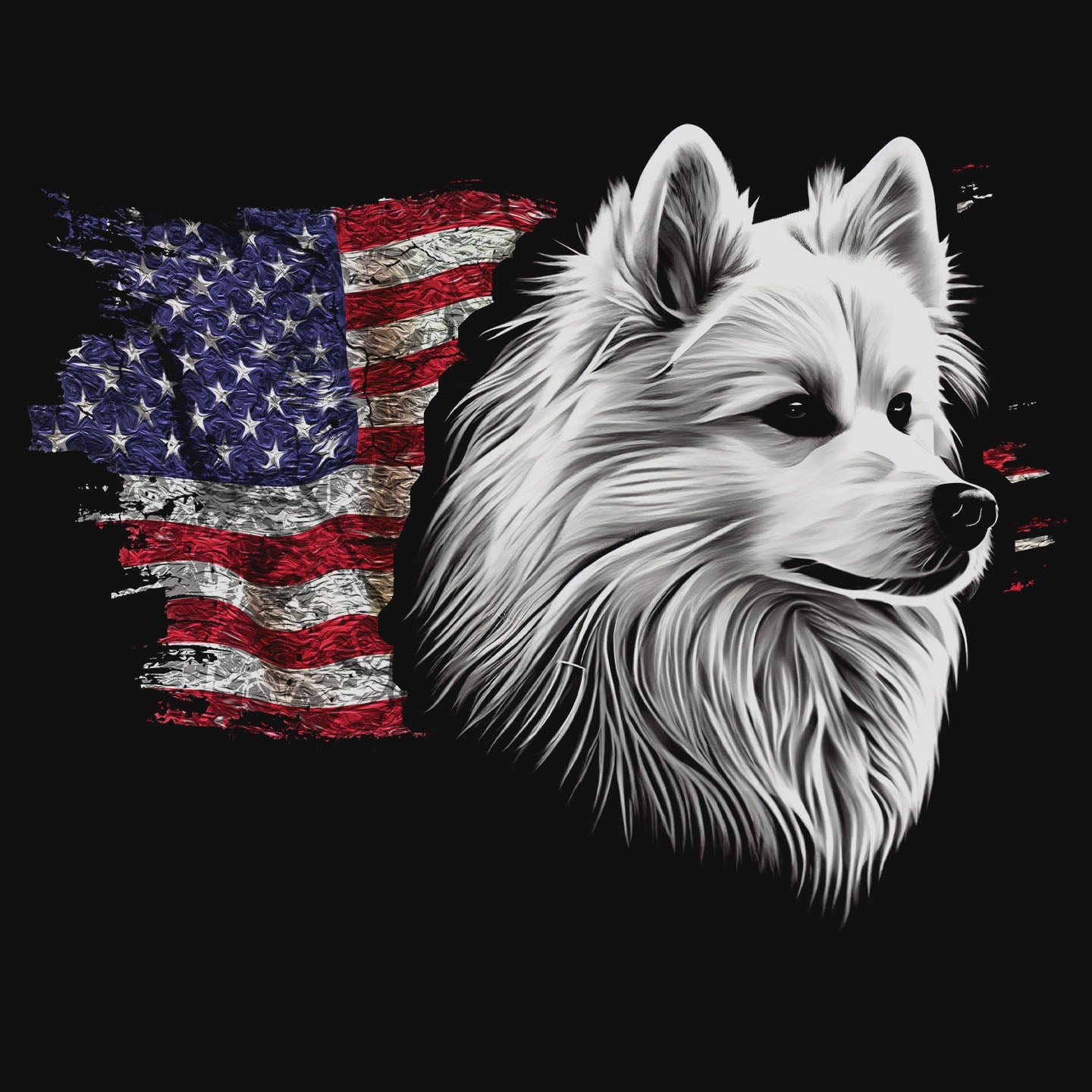 Patriotic American Eskimo Dog American Flag - Adult Unisex T-Shirt