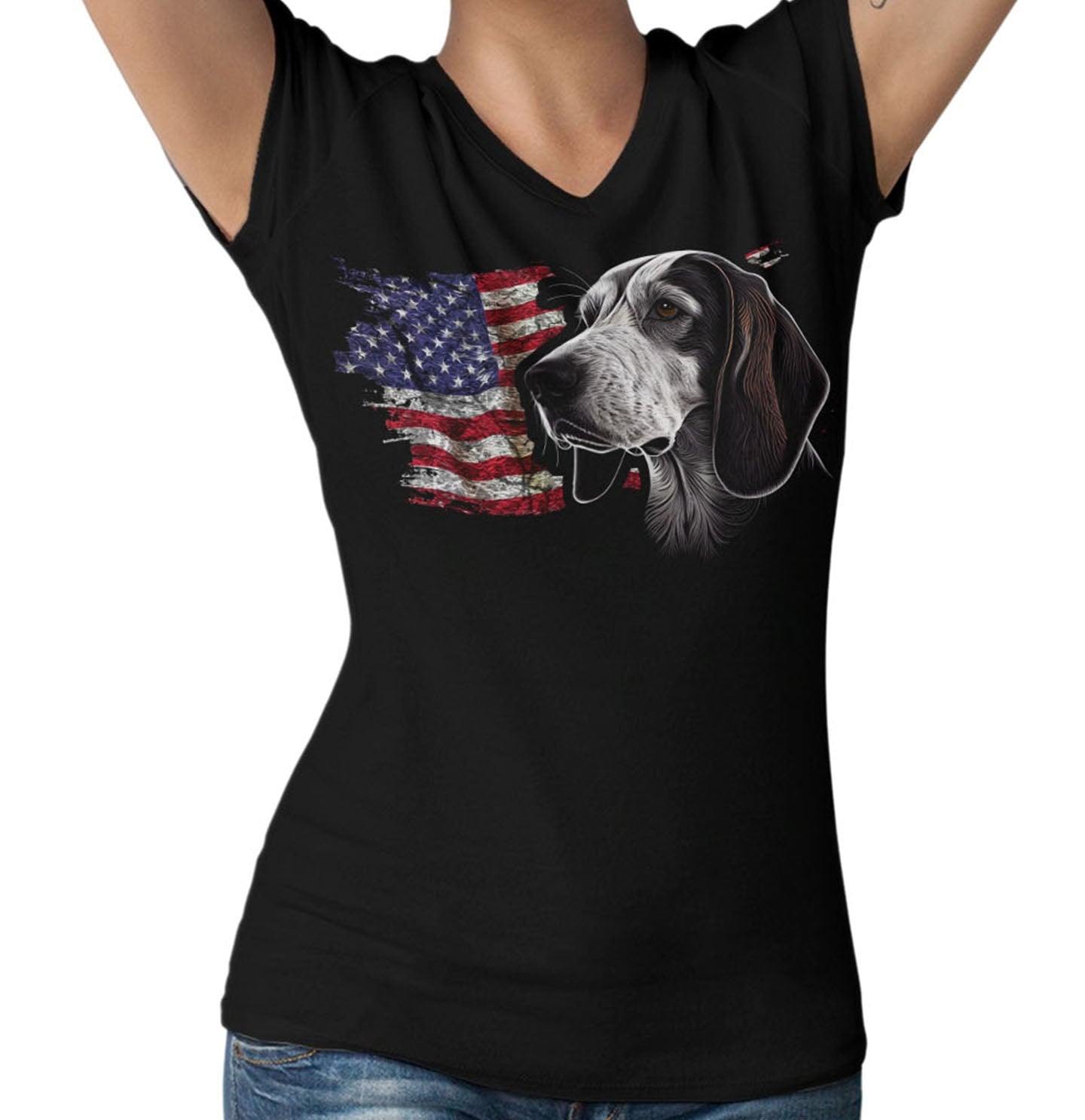 Patriotic American Foxhound American Flag - Women's V-Neck T-Shirt